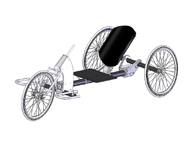 Image 1 – SolidWorks image of the fourth generation handcycle, which shows the overall design but fails to adequately answer questions such as rider comfort and geometric stability.  